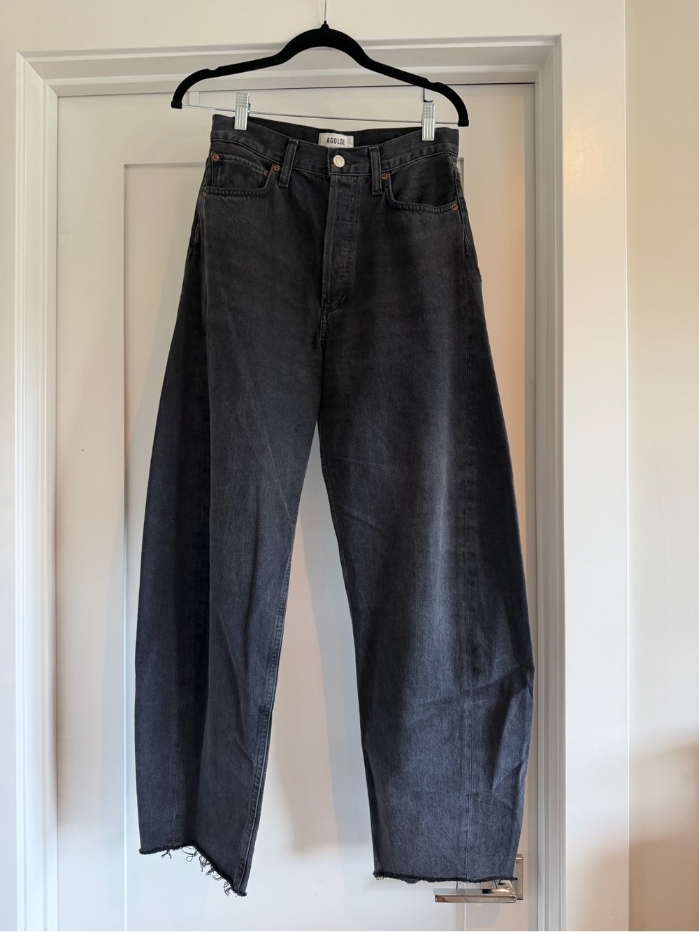 AGOLDE Black High Rise Wide Leg Raw Hem Jeans Size 26